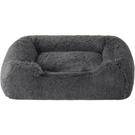 Ліжко для собак BEDSURE середнє 76x61x18 см, м'яке, квадратне, з бортиками, протиковзке дно, для середніх порід, сіре, що переться