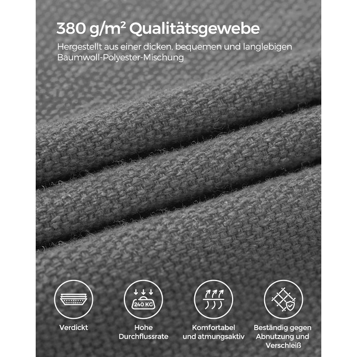 Гамак SONGMICS 210x150 см, регульований по висоті, металевий каркас, навантаження до 240 кг, для саду, чорний каркас, сіра тканина