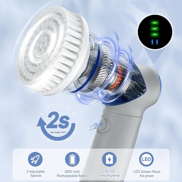 Електрична щітка для чищення ванної з LED-індикатором, 5 насадок, ручна щітка для прибирання дому, підлоги, автоколіс, швидка зарядка Typ-C, 2 режими