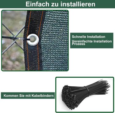 Захисна сітка BeGrit для паркану 2x5 м, зелена, HDPE, вітрозахисна, UV-захист, 90% затінення, з отворами та кабельними стяжками