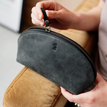 Косметичка з натуральної шкіри Berliner Bags Zoe, вінтажна, маленька, темно-сіра, органайзер для жінок і дівчат, пенал для косметики та аксесуарів