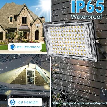 LED прожектор 100Вт з вилкою, 2 шт, 10000 лм, тепле біле світло 3000K, IP65, водонепроникний, для вулиці, саду, гаража, спортмайданчика