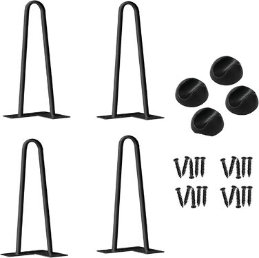 Набір з 4 металевих чорних ніжок для столу 40 см, шпилькові ніжки Hairpin Legs з підлоговими захисниками та гвинтами для журнальних столиків, табуретів і DIY меблів
