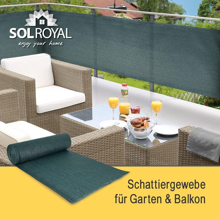 Сонцезахисна сітка Sol Royal 25x1,5 м, 165 г/м², щільна, з UV-захистом, зеленого кольору, HDPE, для саду, паркану, теплиці, з кабельними стяжками