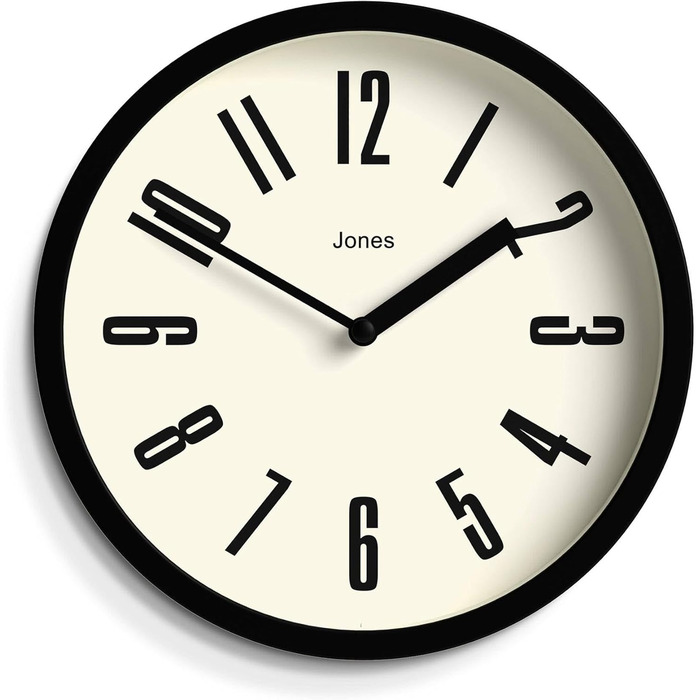 Годинник JONES CLOCKS для ванної та кухні, настінний, ретро, круглий, 20 см, чорний, легкі для читання цифри, ідеальний для кухні, офісу, дитячої кімнати або невеликих приміщень