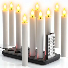 Набір з 10 електричних LED свічок PChero, акумуляторні, з базою для зарядки та пультом, миготливі, з таймером, для декору на Хелловін, Різдво, вечірки, стіл та кімнату