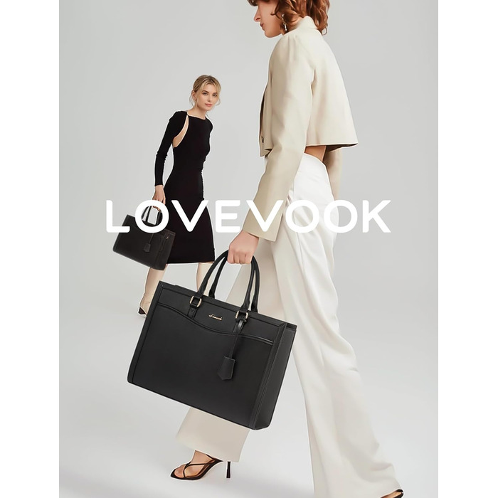 LOVEVOOK жіноча сумка для ноутбука 17 дюймів, чорна, шкіряна, велика сумка-шопер для роботи, навчання, бізнесу, університету, викладача, на плече