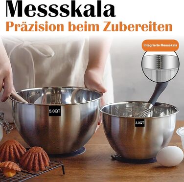 Набір мисок з нержавіючої сталі з кришками, 5 шт (4,7/2,8/1,9/1,4/0,6 л), для салату, приготування, зберігання, з теркою, стійкі до миття в посудомийці, штабельовані
