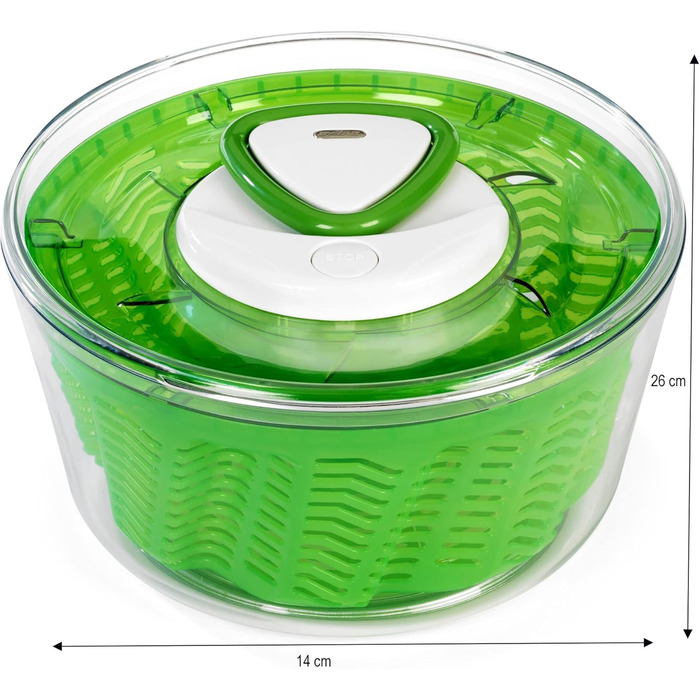 Сушарка для салату Zyliss Easy Spin 2, 6 л, пластикова, зелена, з чашею, технологія Aquavent