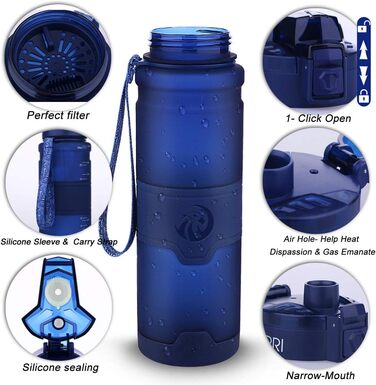 Дитяча спортивна пляшка для води ZORRI 503 мл, BPA-free, тритан, з фільтром, багаторазова, темно-синя