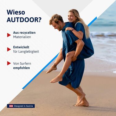 Пончо-рушник AUTDOOR® з мікрофібри для пляжу та водних видів спорту, жіноче та чоловіче, швидковисихаюче, компактне, з переробленого PET, колір синій, розмір M