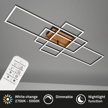 BRILONER LED стельова лампа з пультом, диммована, регульована від теплого до нейтрального білого, для вітальні, спальні, кухні, чорна, 104x42 см