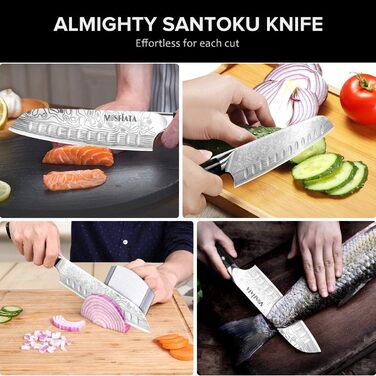 Професійний кухонний ніж MOSFiATA Santoku з нержавіючої сталі, дуже гострий, у подарунковій коробці