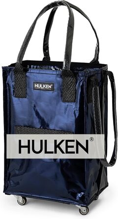 HULKEN — багаторазова сумка-візок на колесах, 30 кг, компактна, складана, міцні ручки, з блискавкою, темно-синя, розмір S