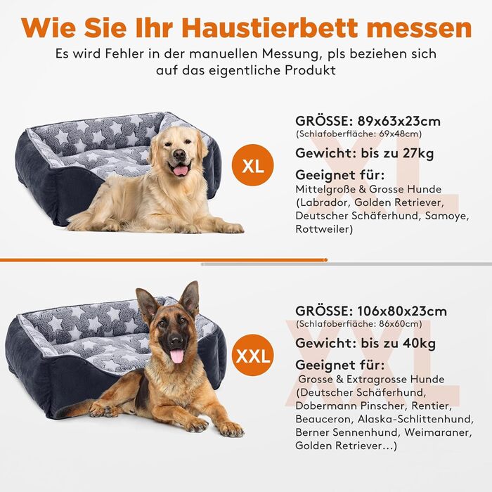 Ліжко для собак FURTIME XXL, м'яке флісове, з бортиками, чорне зі зірками, для середніх і великих собак та котів, пране, нековзке дно, 106x80x23 см