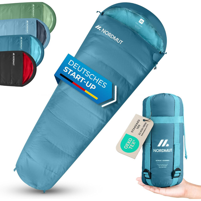NORDMUT® Спальний мішок для дорослих – ультралегкий, компактний, 3-сезонний (250 GSM) та літній (100 GSM) мумія для кемпінгу, туризму, фестивалів, вага 900/1500 г
