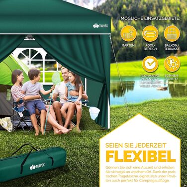Водонепроникний павільйон Pop-Up 3x3 м, садовий намет з регульованою висотою, UV 50+, 4 стінки, зелений, сумка для транспортування