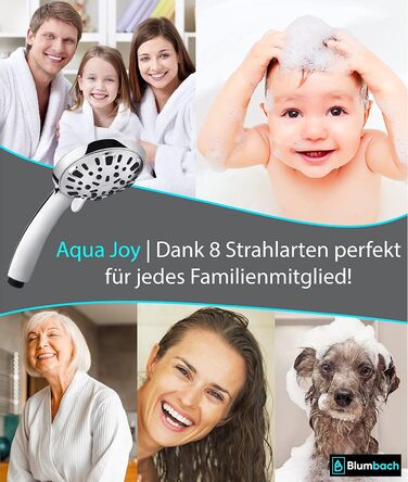 BLUMBACH® Душова лійка Aqua Joy, економія води, високий тиск, 8 режимів, насадка для душу