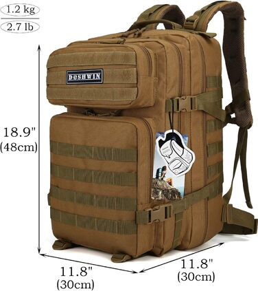 Тактичний військовий рюкзак 40 л для виживання, армійський Molle, колір хакі