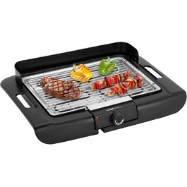 Електричний настільний гриль Clatronic BQ 3507, 2000 Вт, хромована решітка, з вітрозахистом, для балкона та кухні, 35x24 см