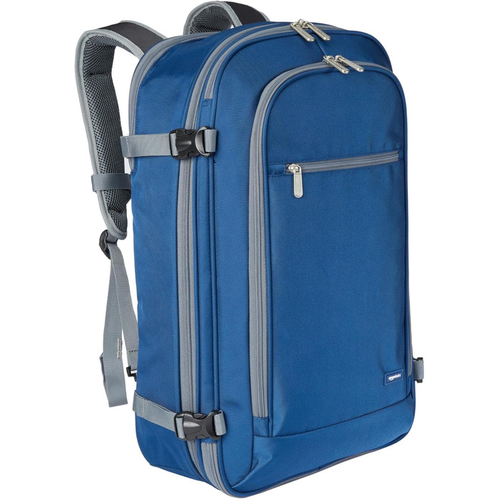 Рюкзак для подорожей Amazon Basics 40L, ручна поклажа, відсік для ноутбука 17'', органайзери, темно-синій, 51x38x20 см