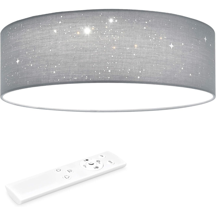 Navaris LED стельова лампа 22W, димована, зіркове небо, зміна колірної температури, з пультом, для вітальні, спальні, дитячої, діаметр 32 см, світло-сіра