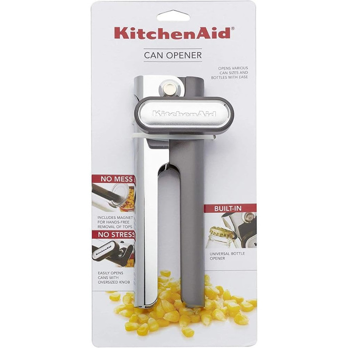 Багатофункціональна відкривачка для консервів KitchenAid, сірий колір, без розливу, універсальний розмір