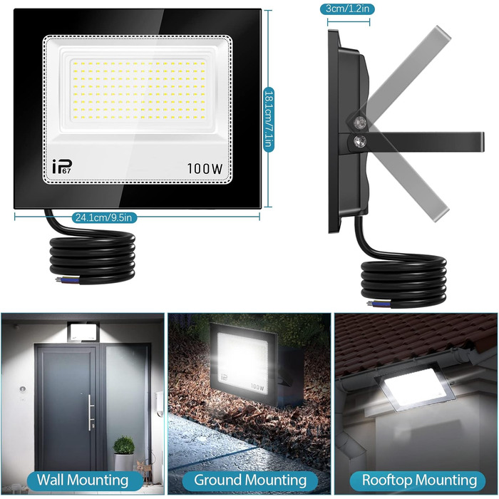 Світлодіодний прожектор YZYFACAI 300W, 30000 Лм, холодне біле світло 7000K, IP67, для вулиці, двору, гаража, саду