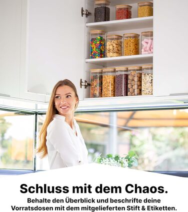 Набір скляних баночок для спецій Deco haus з дерев'яною кришкою, 12 шт, 280 мл, герметичні, з етикетками, для зберігання спецій