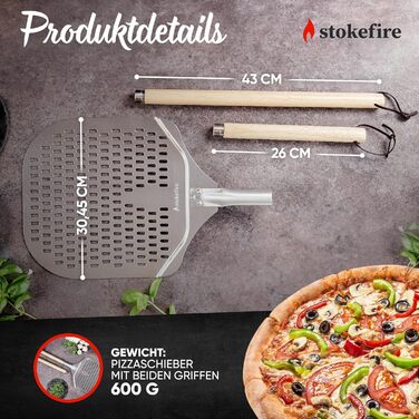 Велика лопата для піци STOKEFIRE, змінна довжина, преміум аксесуар для піцерії, для печі та гриля, підходить для XXL піц, алюмінієва піцешауфел для каменю