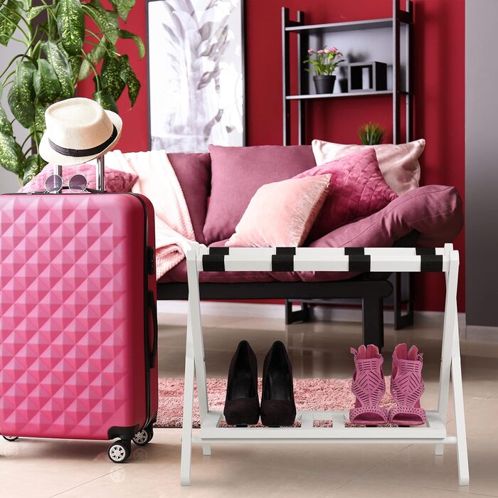 Складаний підставка для валіз Relaxdays, дерев'яний, 2 полиці, 54,5x66x44,5 см, для готелів, білий