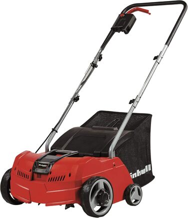 Електричний аератор-вертикутер Einhell GC-SA 1231/1, 230 В, для газону до 300 м², 1.2 кВт, 28 л травозбірник, 3 рівні глибини, складана ручка