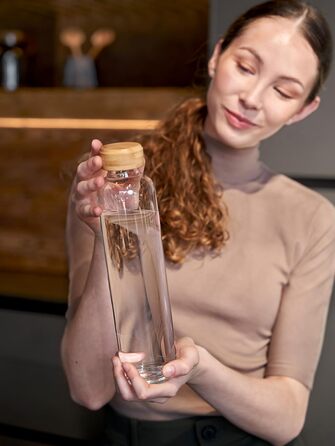 Скляна пляшка для води Spottle 1 л – міцна, прозора, з бамбуковою кришкою, для газованої та негазованої води, підходить для посудомийної машини, герметична