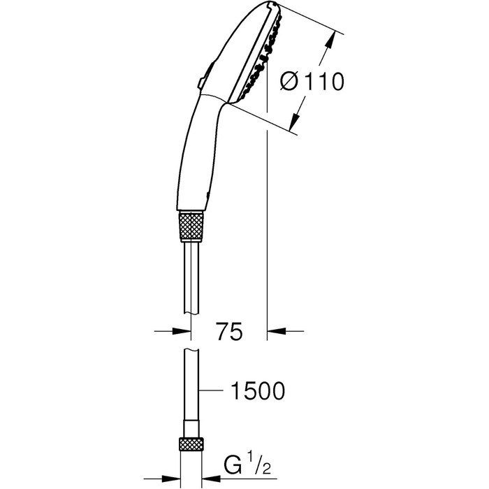 Душовий набір GROHE Vitalio 110, 2 режими, круглий, 14 л/хв, хром, 150 см шланг, захист від падінь, 26972001