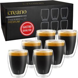 Creano PREMIUM подвійні склянки 250 мл, 6 шт, термостійкі, для напоїв, для кафе, можна мити в посудомийній машині, новинка 2024