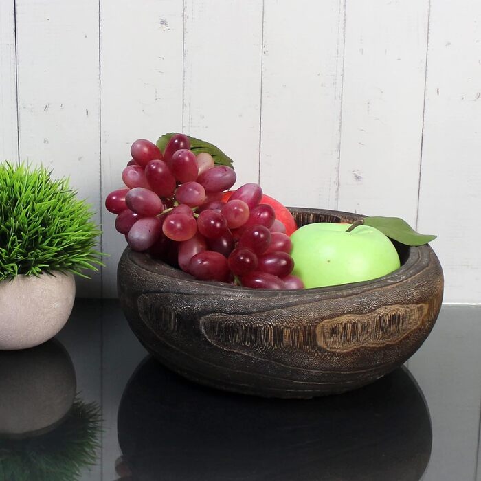 CVHOMEDECO Примітивна кругла миска з масиву дерева, ручне різьблення, вінтажна, декоративна, для сервірування горіхів, фруктів або як акцентний декор, 22,9 см