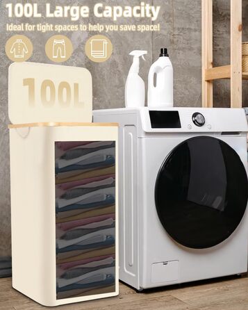 Кошик для білизни 100 л з кришкою, бамбукова ручка, складний