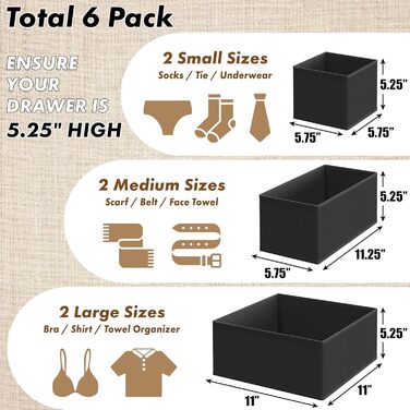 Органайзер для білизни та одягу Simple Houseware, складаний, 12 шт (чорний, розміри L/M/S)