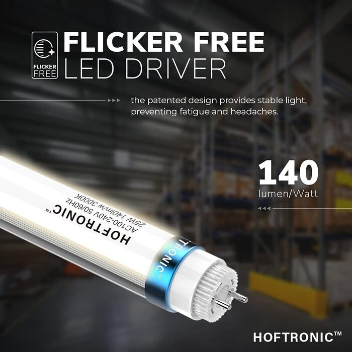 Світлодіодний світильник HOFTRONIC 150 см, 60 Вт, 10500 лм, холодне біле світло, IP65, водонепроникний, без мерехтіння, підключення T8, для гаража, підвалу, офісу, майстерні