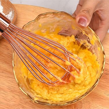 Ручний кухонний віночок GOOPEEG з дубовою ручкою, 30 см, рожевий – міксер для збивання молока, тіста, універсальний ручний міксер для кухні