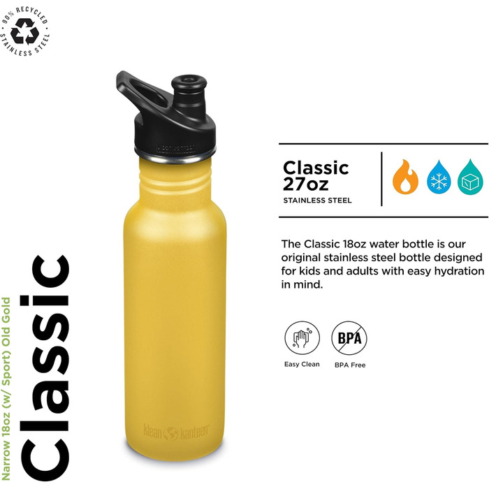 Пляшка для води Klean Kanteen Classic Narrow 532 мл, стара золота, з нержавіючої сталі