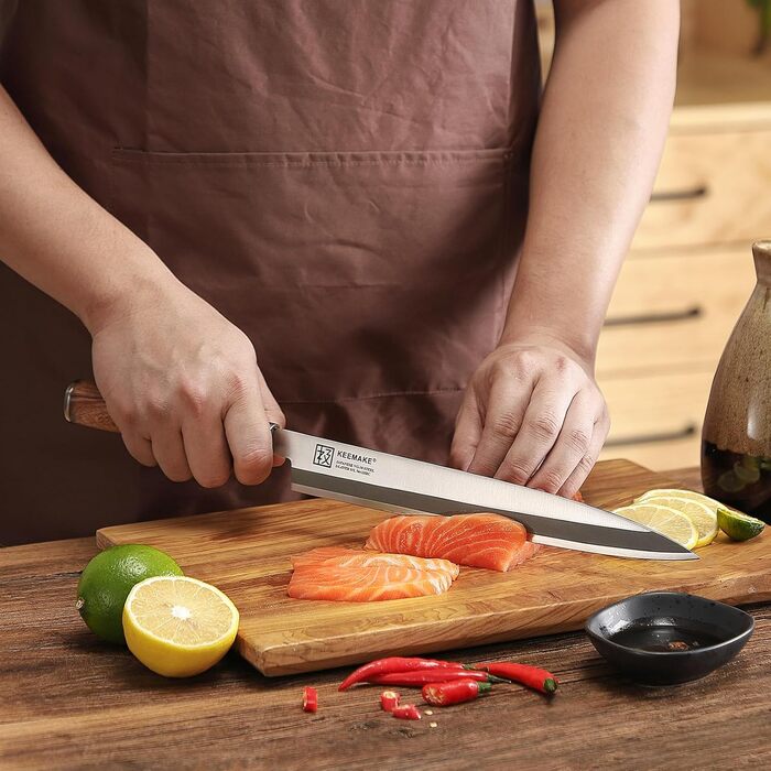 KEEMAKE Філейний ніж для риби та суші 30 см, японський Sashimi ніж з VG10 нержавіючої сталі, ручка з рожевого дерева