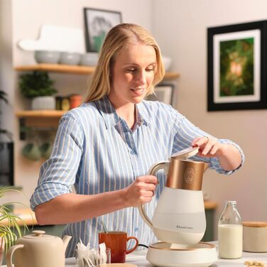 Електричний чайник Russell Hobbs зі скла 1,7 л з регулюванням температури 40-100°C, LED-підсвіткою, тихою технологією кип'ятіння, функцією підтримки тепла, цифровим дисплеєм, сенсорним управлінням, 2400 Вт, модель Calm 27450-70