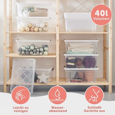 Пластикова коробка для зберігання Blumtal з кришкою 32 л, 36,5x36x26,5 см, 100% новий матеріал, із замками, набір 4 шт.