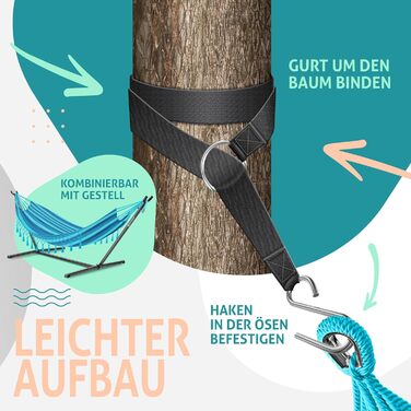 Гамак KESSER 320x150 см, до 300 кг, синій, водостійкий та дихаючий, з бахромою для 1-2 осіб, для саду, кемпінгу та відпочинку, у комплекті сумка, мотузки та ремені