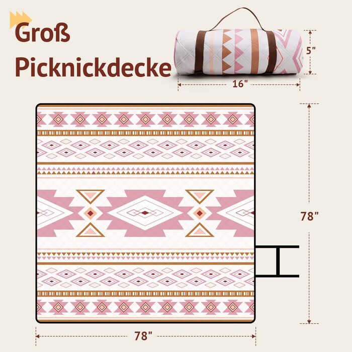 Пікнік-ковдра LARUTAN Boho 200x200 см, водонепроникна, антипісочна, складна, зелена, для пляжу, кемпінгу, подорожей, барбекю