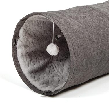 Ігровий тунель для котів CanadianCat XXL, плюшевий, сірий, 35x150 см, з іграшкою