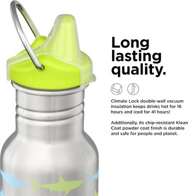Пляшка для води Klean Kanteen Classic Narrow 355 мл з малюнком «Акули», нержавіюча сталь, для дітей та дорослих