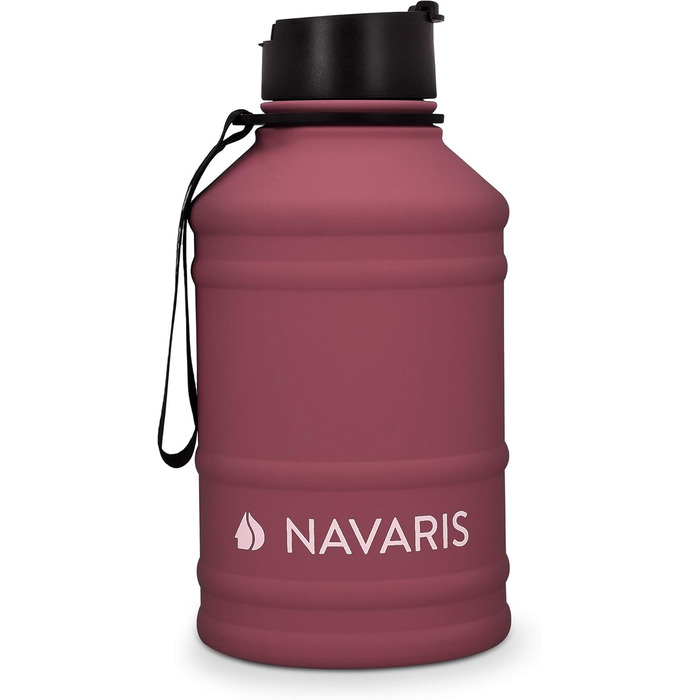 Navaris Фітнес пляшка для води 2,2 л з нержавіючої сталі, спорт пляшка XXL для тренувань, BPA Free, бордова