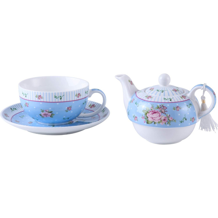 Порцеляновий чайник і чашка London Boutique Vintage Victoria, у подарунковій коробці, кераміка, 15x15 см, синій